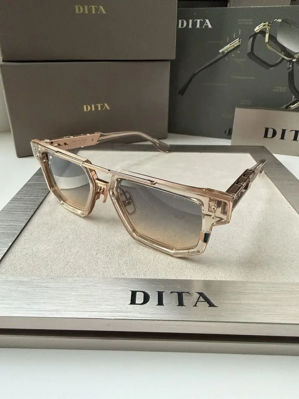 DITA MACH NINE DTS 478 02 Khaki Crystal Rose Gold Grey Sunglasses AUTHENTIC